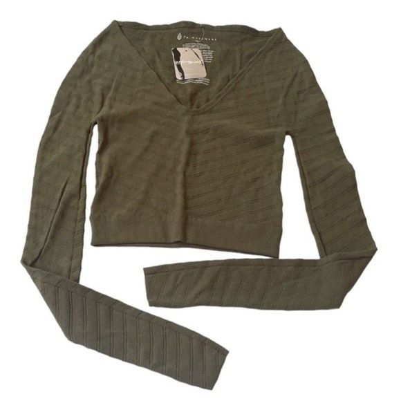 Free People Movement Gone Adrift Long Sleeve Crop Top Secret Moss Green Small - Picture 1 of 7